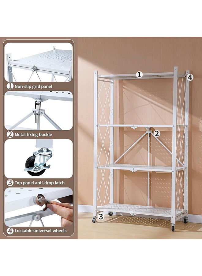 RollsTimi  White Collapsible Shelves Foldable Storage Shelves, 4 Tier Rolling Shelf with Wheels, No Assembly Shelving Unit, Plus Mobile Utility Cart for Kitchen, Office, Laundry, Garage - Image 2