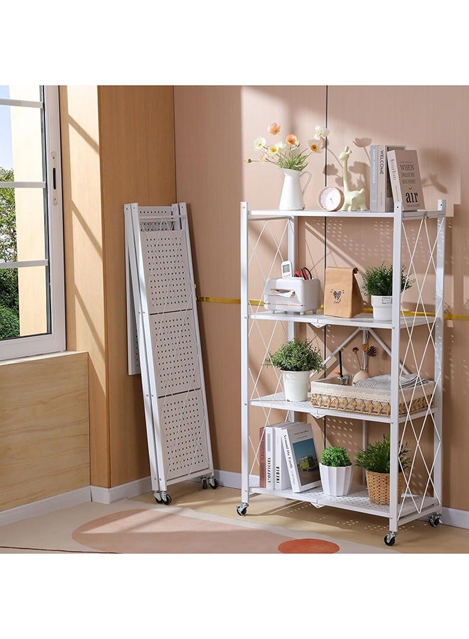RollsTimi  White Collapsible Shelves Foldable Storage Shelves, 4 Tier Rolling Shelf with Wheels, No Assembly Shelving Unit, Plus Mobile Utility Cart for Kitchen, Office, Laundry, Garage - Image 3