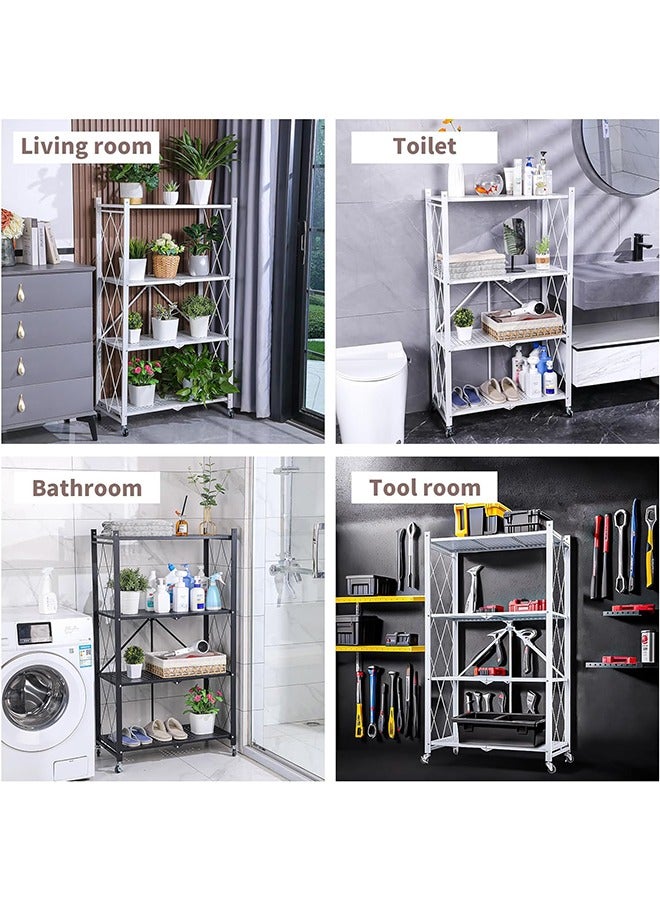 RollsTimi  White Collapsible Shelves Foldable Storage Shelves, 4 Tier Rolling Shelf with Wheels, No Assembly Shelving Unit, Plus Mobile Utility Cart for Kitchen, Office, Laundry, Garage - Image 5