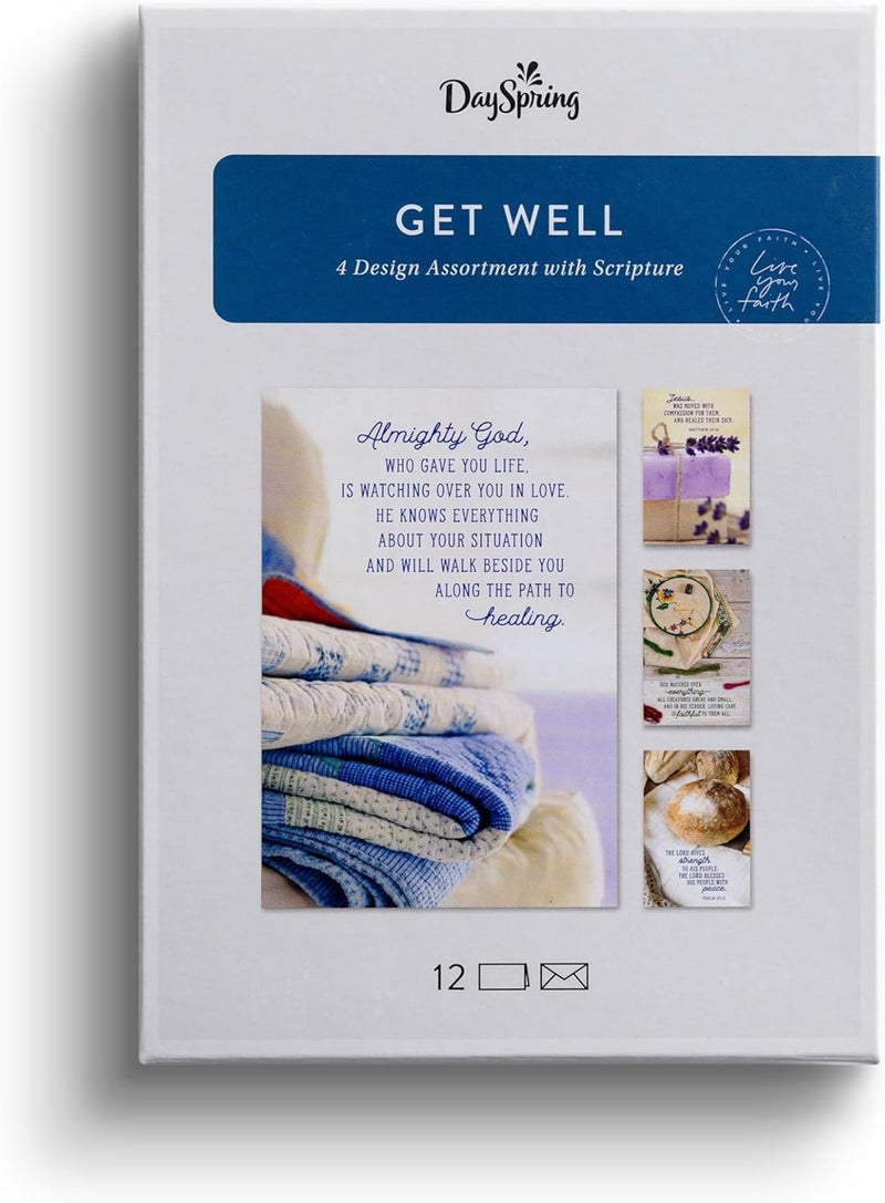 DaySpring  Get Well Cozy Crafts  4 Design Assortment with Scripture  12 Get Well Boxeds Cards  Envelopes U1613 - Image 1