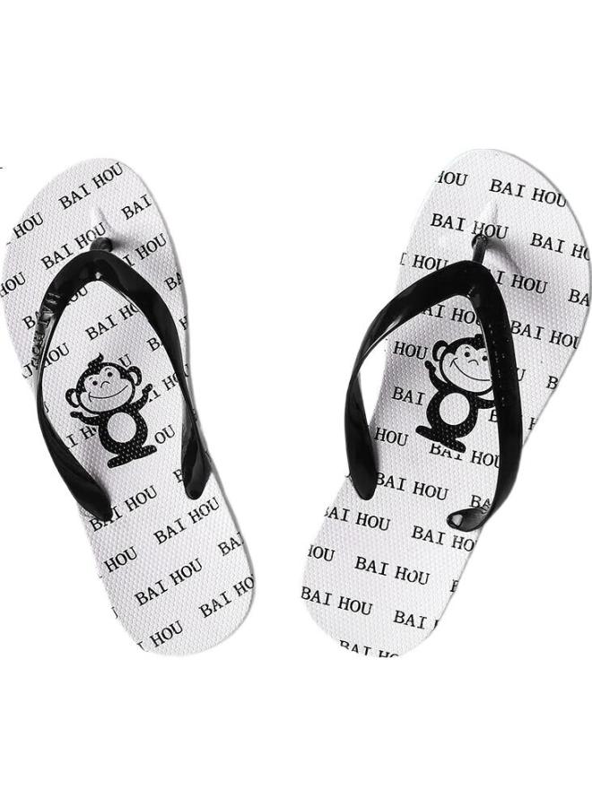 Baihou Men'S Flip-Flops, All-Season Outdoor Cartoon Black And White Printed Beach Sandals, R-17 White 44-45 - Image 3