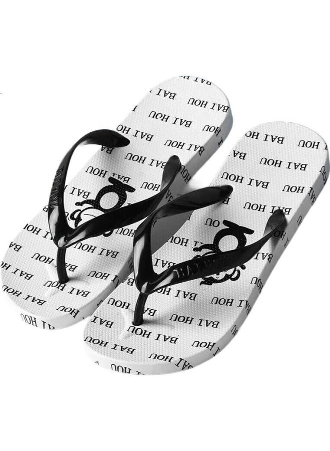 Baihou Men'S Flip-Flops, All-Season Outdoor Cartoon Black And White Printed Beach Sandals, R-17 White 44-45 - Image 2