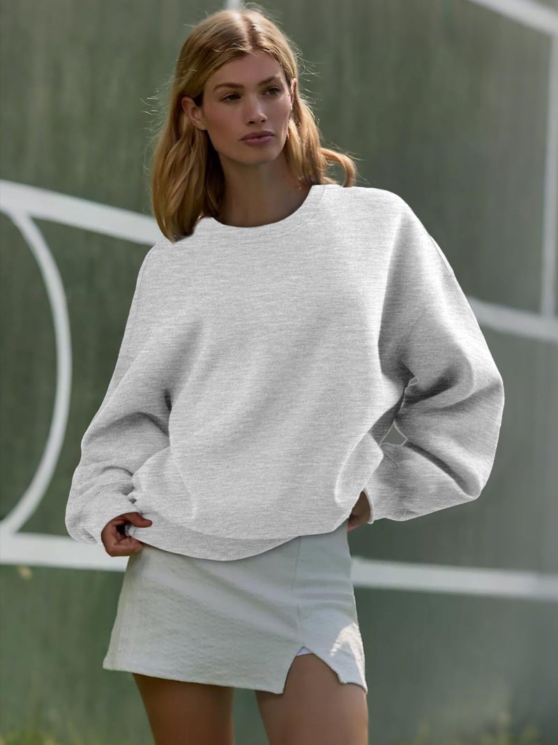 ATHMILE Oversized Sweatshirt for Women Crewneck Fleece Long Sleeve Pullover Hoodies Tops Fall Fashion Outfits Clothes 2026 Grey - Image 2