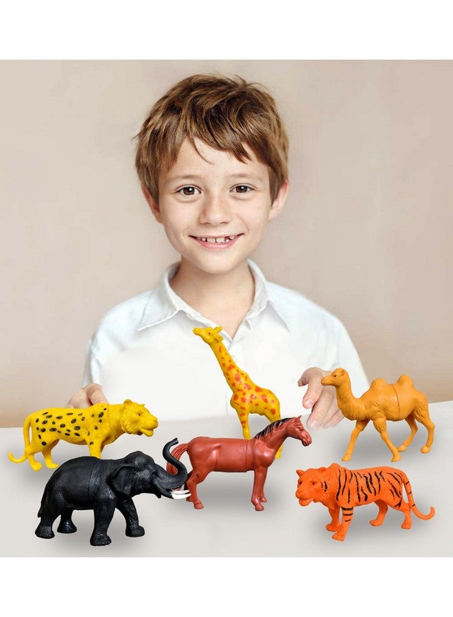 TEC TAVAKKAL Set of 6 Big Size Full Action Toy Figure Jungle Cartoon Wild Animal Toys Figure Playing Set for Kids Current Animals Toys for Kids Elephant Tiger Giraffe Horse Leopard and Camel - Image 4