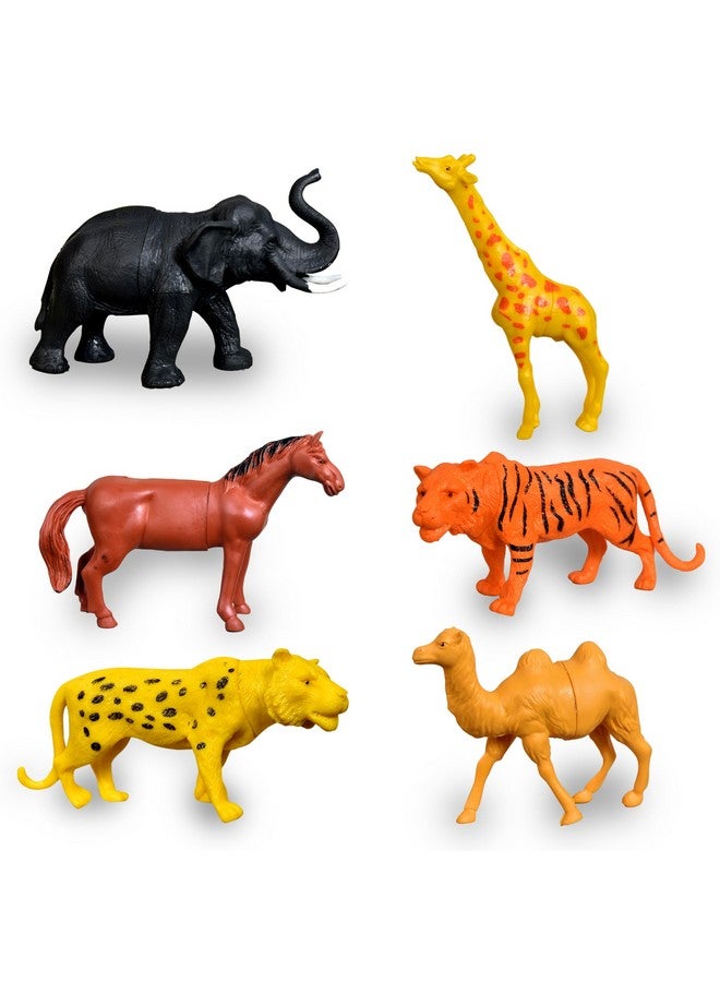 TEC TAVAKKAL Set of 6 Big Size Full Action Toy Figure Jungle Cartoon Wild Animal Toys Figure Playing Set for Kids Current Animals Toys for Kids Elephant Tiger Giraffe Horse Leopard and Camel - Image 1