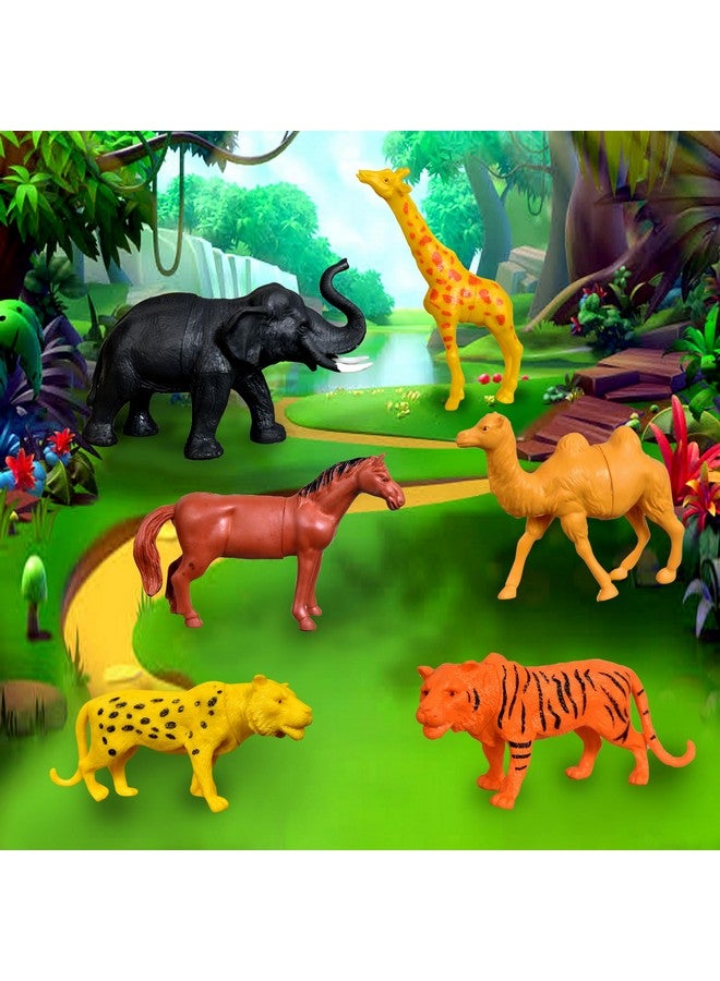 TEC TAVAKKAL Set of 6 Big Size Full Action Toy Figure Jungle Cartoon Wild Animal Toys Figure Playing Set for Kids Current Animals Toys for Kids Elephant Tiger Giraffe Horse Leopard and Camel - Image 2