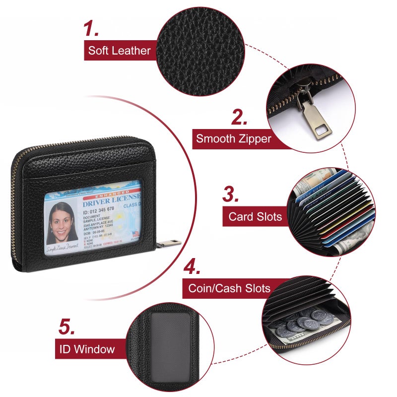 SENDEFN Leather Wallet Women RFID Blocking Small Compact Wallets Credit Card Holder with ID Window - Image 4