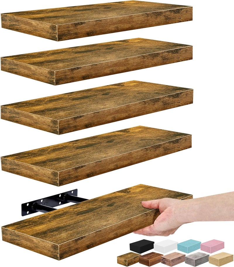 Sorbus Floating Shelves for Wall, Bathroom Shelves for Wall Mounting for Kitchen, Bedroom, Living Room, Bathroom, Storage, Above Toilet, Hanging Bookshelf for Wall, Home Decor (Rust Brown, 5 Pieces) - Image 1