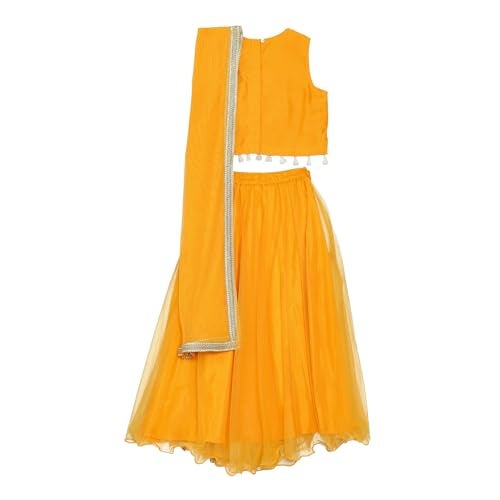BIBA Girl's Solid Straight Polyester Readymade Lehenga Choli Set (Kwwhite Blooms5966_Yellow_9) - Image 2