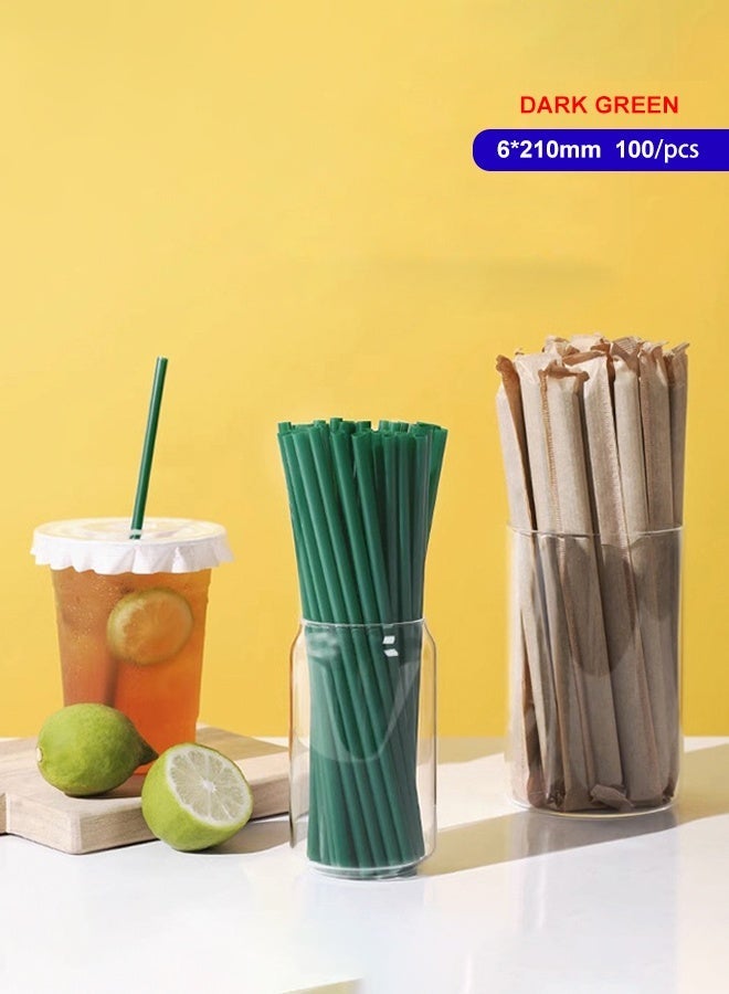 100Pcs Dark Green Disposable Plastic Drinking Straws, Bendable Straws for Coffee, Juice, Milk Tea, Smoothies and All Cold Drinks - Image 1