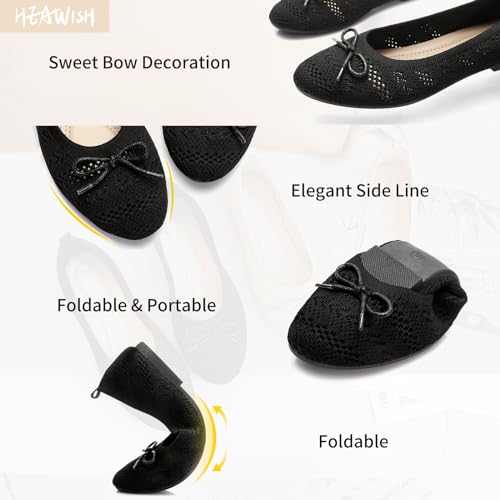 HEAWISH Women’s Flats Shoes Comfortable Black Beige Flats Crochet Lace Mesh Round Toe Slip On Casual Ballet Flats Dress Shoes(Black, US6) - Image 3