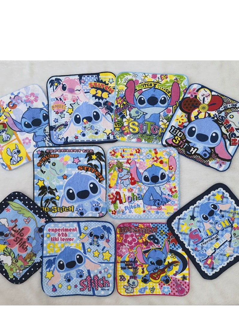 STITCH - 10 pieces of Stitch pattern cotton small square towel children's hands and mouth towels (single size: 20cmX20cm) - Image 1