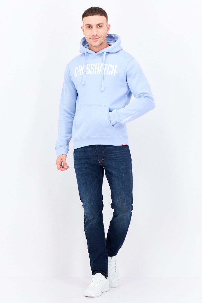 CROSSHATCH Men Brand Logo Long Sleeves Hooded Sweatshirt, Light Blue - Image 4