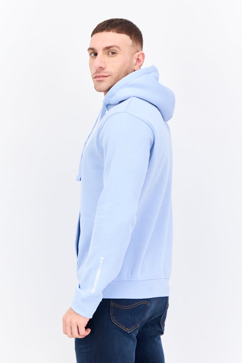 CROSSHATCH Men Brand Logo Long Sleeves Hooded Sweatshirt, Light Blue - Image 2