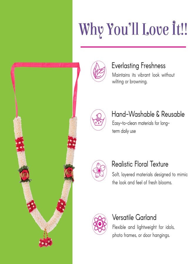 LOVENSPIRE 2 CT Indian Garland Haar Mala 12 Inch God Goddess Haar Mala Idol Pooja Item Garland for Photo Frame Idol God Shringar Mala Reusable Satin Mala Temple Decor (Pattern 3) - Image 2