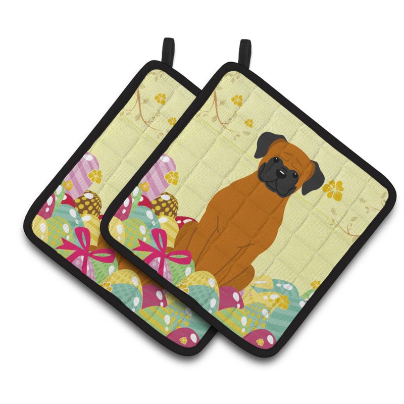 Caroline's Treasures ""Caroline's Treasures Easter Eggs Fawn Boxer Pair of Pot Holders  7.5HX7.5W  Multicolor"" 