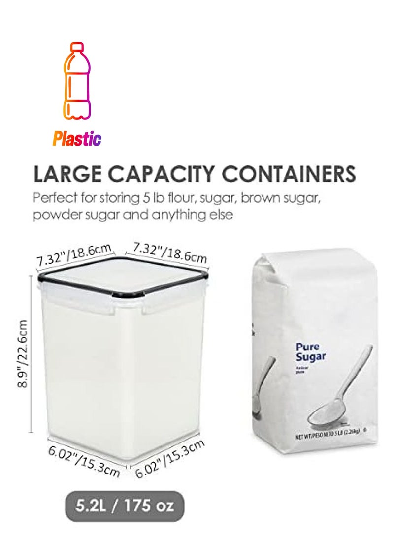 Green Tiger Large Food Storage Containers 5.2L / 176oz, 4 Pieces BPA Free Plastic Airtight Food Storage Canisters for Flour, Sugar, Baking Supplies, with 4 Measuring Cups and 24 Labels, Black - Image 1