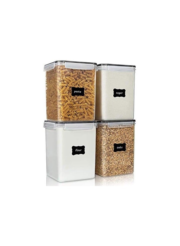 Green Tiger Large Food Storage Containers 5.2L / 176oz, 4 Pieces BPA Free Plastic Airtight Food Storage Canisters for Flour, Sugar, Baking Supplies, with 4 Measuring Cups and 24 Labels, Black - Image 4