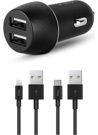 15.5W 3.1A Car Charger with 1 Meter iPhone Lightning and 1.2 Meter Type C Cable, Current and Heat Protected - pzsku/Z3CED422E42204BBE65C2Z/45/_/1728635244/495cac40-b049-4721-8f77-1a13e9a98ad9