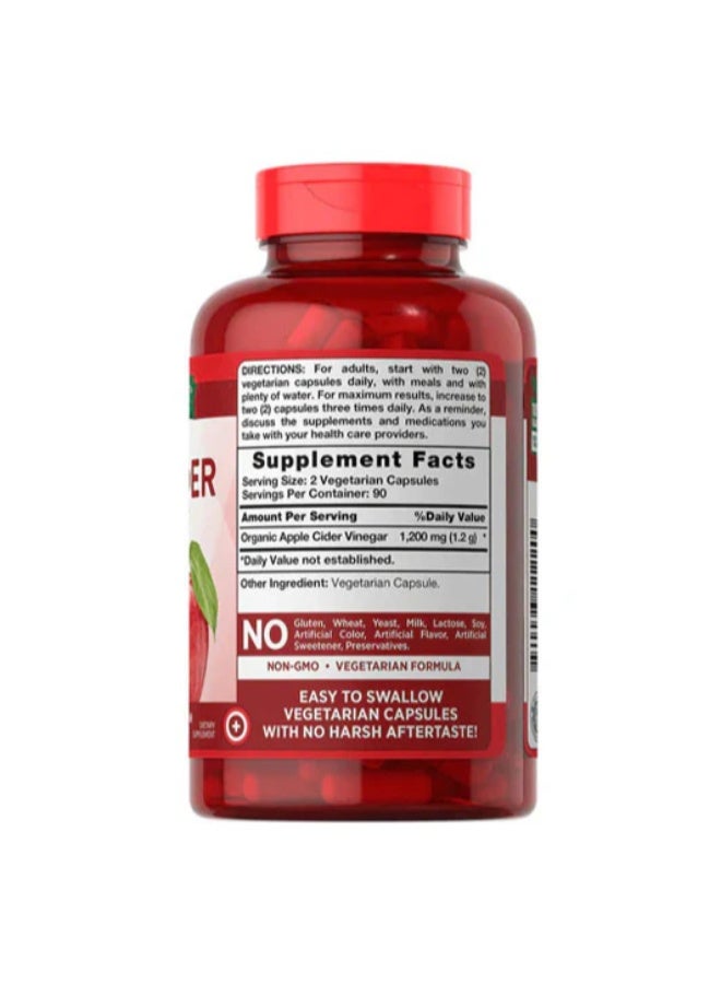 Nature's Truth خل التفاح العضوي فائق القوة سريع المفعول 1200 ملجم خالٍ من الجلوتين ومنتجات الألبان وغير معدّل وراثيًا ولا يحتوي على مواد حافظة - 180 كبسولة نباتية (عبوة واحدة - 180 كبسولة) - Image 3