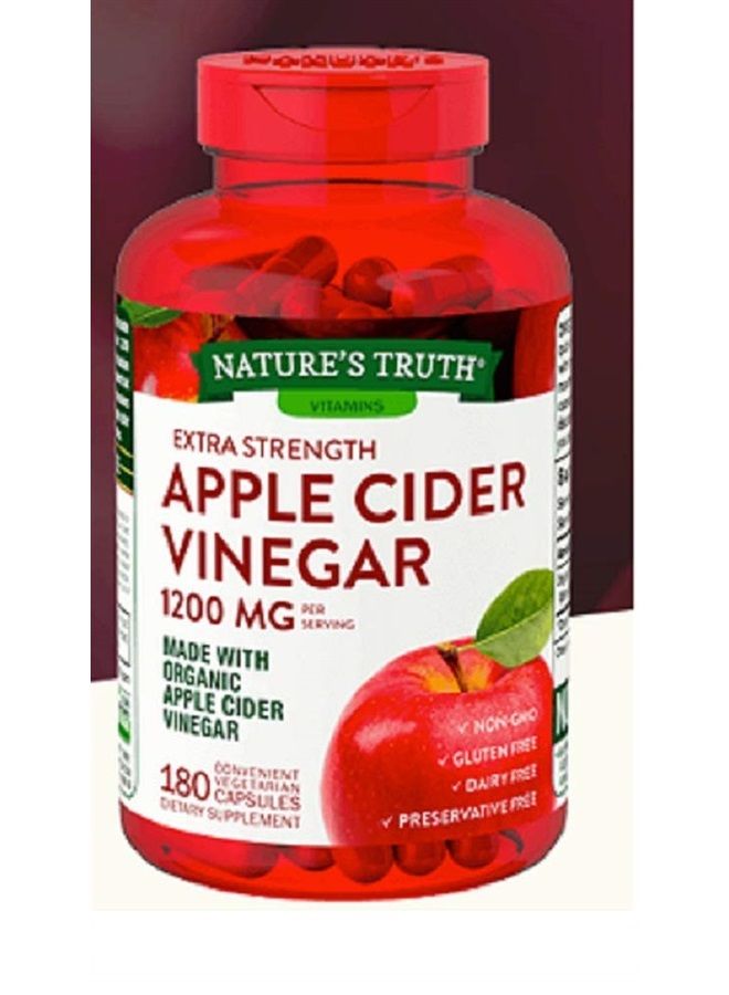 Nature's Truth خل التفاح العضوي فائق القوة سريع المفعول 1200 ملجم خالٍ من الجلوتين ومنتجات الألبان وغير معدّل وراثيًا ولا يحتوي على مواد حافظة - 180 كبسولة نباتية (عبوة واحدة - 180 كبسولة) - Image 1