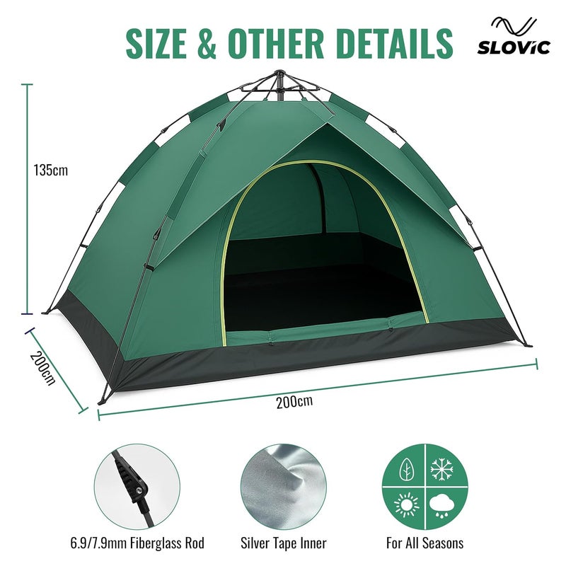 SLOVIC Portable Tent House for Camping | Ideal for 3 People | Water-Proof Tent House for Adults | Camping Accessories for Outdoor | Ideal for Picnic, Travel, Hiking, Outdoor | Green - Image 3
