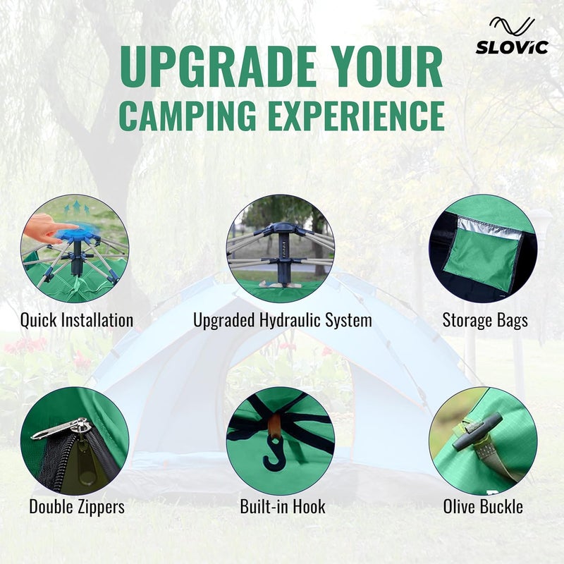 SLOVIC Portable Tent House for Camping | Ideal for 3 People | Water-Proof Tent House for Adults | Camping Accessories for Outdoor | Ideal for Picnic, Travel, Hiking, Outdoor | Green - Image 5