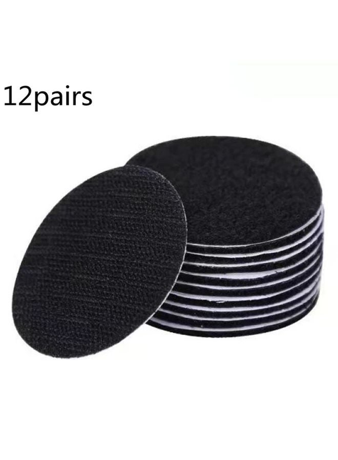 Black Self Adhesive Nylon Tape 12 Pairs Round Double Fasteners Strong Glue - Image 1