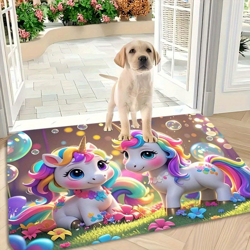 1pc Fashion Cartoon Unicorn Pattern Carpet 40cmx60cm Soft Comfortable Mat for Family Pet Pad Non Slip Bathroom Kitchen Floor Game Room Gym - Image 1