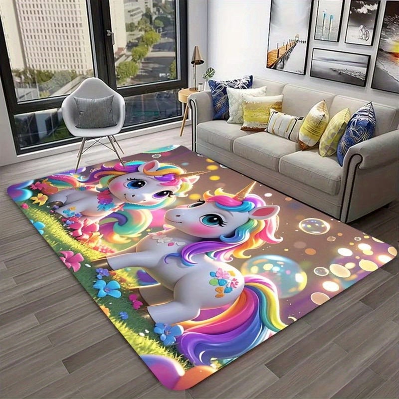 1pc Fashion Cartoon Unicorn Pattern Carpet 40cmx60cm Soft Comfortable Mat for Family Pet Pad Non Slip Bathroom Kitchen Floor Game Room Gym - Image 2