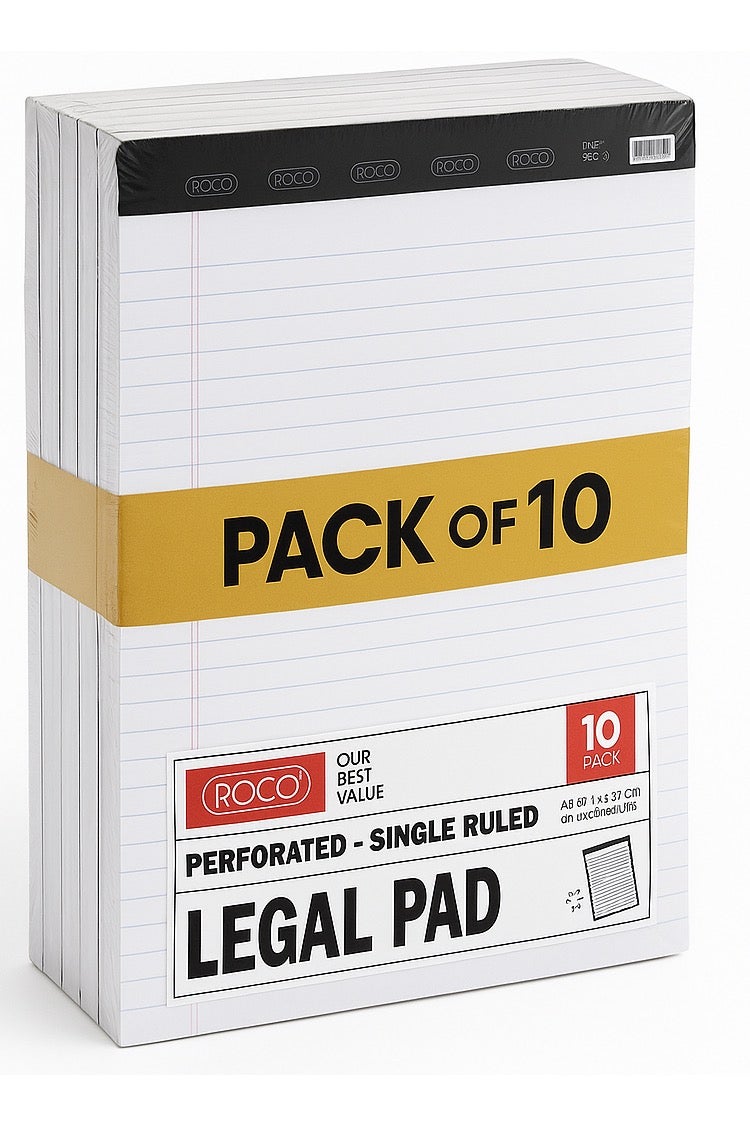 ROCO A4 Legal Pads – Pack of 10 – 40 Perforated Ruled Sheets per Pad – Premium Writing Notepads for Office, School & Home - Image 1