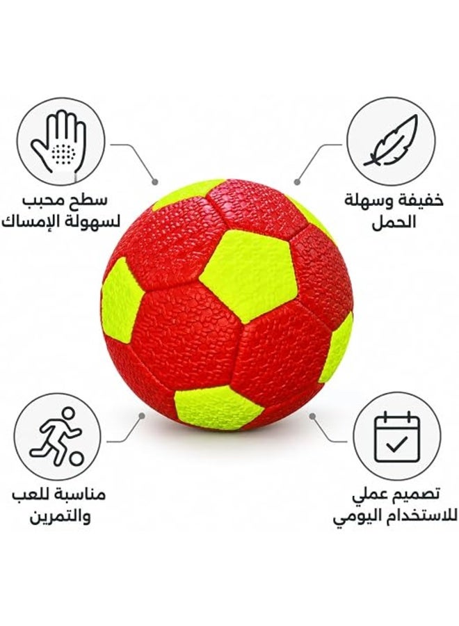 First Choice كرة قدم للأطفال، كرة تدريب خفيفة الوزن بقطر 16 سم وملمس محبب لسهولة الإمساك، آمنة للعب في الأماكن المغلقة والمفتوحة - أحمر وأصفر - Image 2