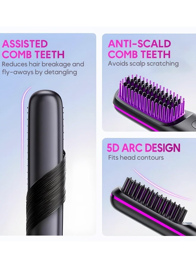Portable Straightener Brush, LED Display Rechargeable Cordless Straightening Irons Comb for Women Short Long Hair（White） - Image 2
