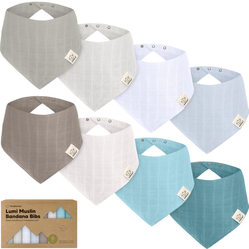 KeaBabies 8-Pack Muslin Baby Bibs for Boys, Girls - Muslin Bandana Drool Bibs for Baby Girl & Boy, Drooling Newborn, Teething Toddler, Infant 0-36 Months, 100% Cotton Extra Absorbent & Soft (Nimbus) - Image 1