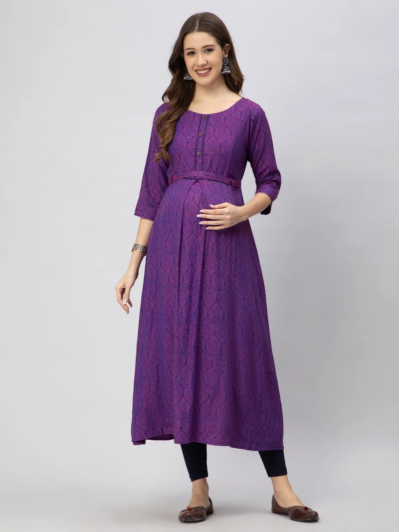 CEE 18 Women's Cotton Rayon A-Line MaternityFeeding kurti With Zippers