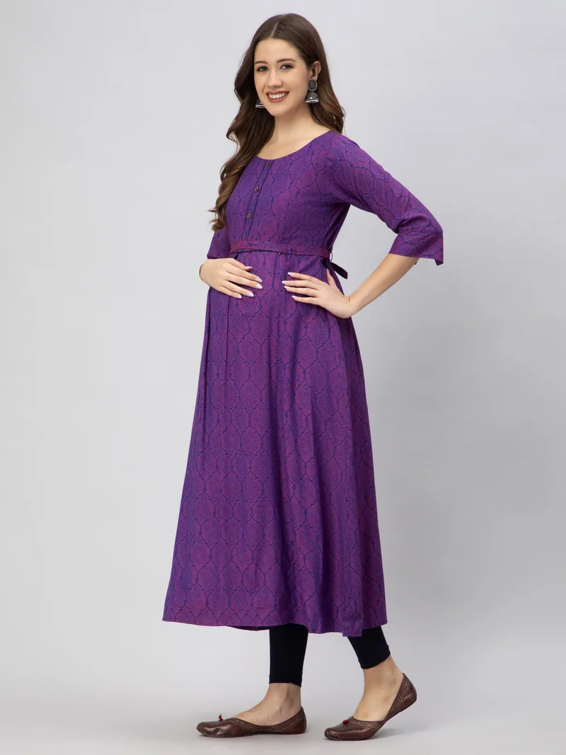 CEE 18 Women's Cotton Rayon A-Line MaternityFeeding kurti With Zippers