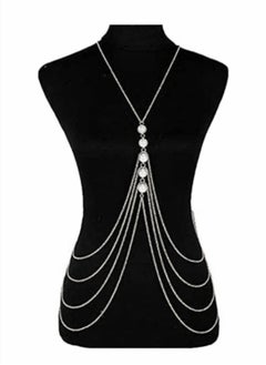 RA accessories Women's Unique  Body Chain Silvery With Off-White Pearls -Belly Chain  - Image 2