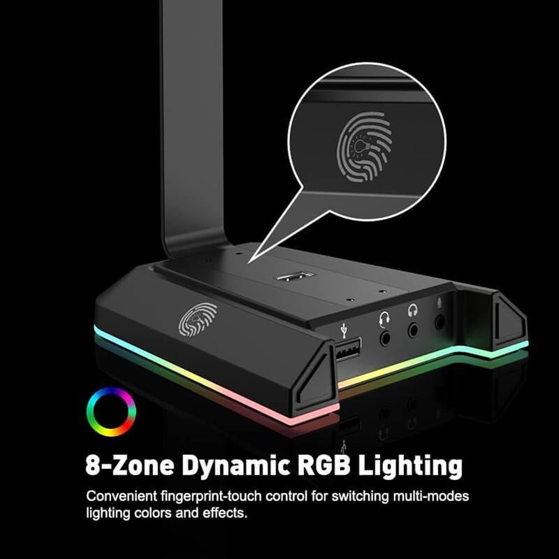 EKSA RGB Headset Stand, Headphone Stands with 7.1 Surround Sound & USB/3.5mm Port, Desk Gaming Headsets Holder with Aluminum Alloy Rod & Non-Slip Rubber Pad, Suitable for Most Gamer Desktop Earphones - Image 3