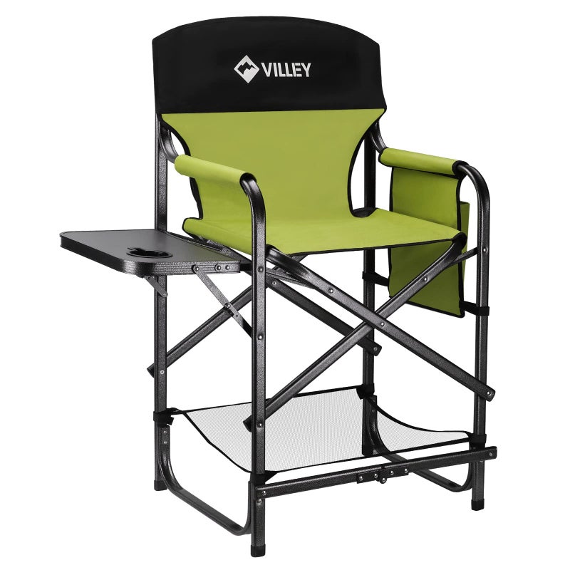 VILLEY VILLEY Tall Directors Chair Folding Camping Chairs Makeup Artist Chair with Foot Rest 900D Fabric for Tailgating Camp Lawn Picnic Fishing Beach Supports 350 LBS Green