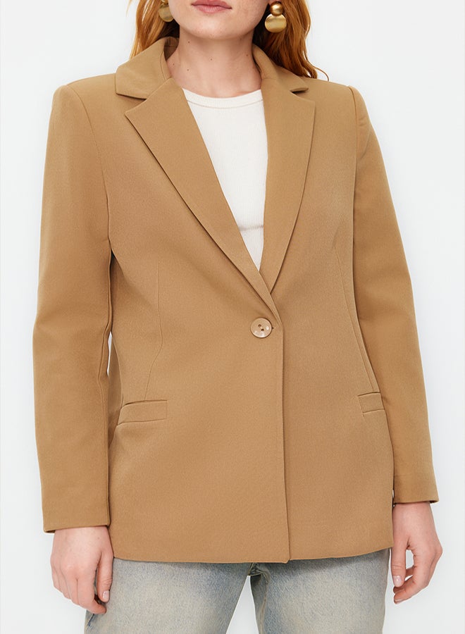 trendyol سترة بليزر منسوجة ببطانة عادية باللون البيج الداكن TWOAW20CE0316 - Image 4