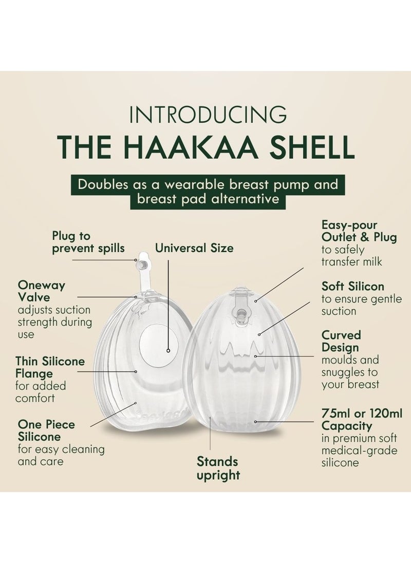 haakaa Haakaa Shell Wearable Hands-Free Manual Breast Pump - 4 oz (120ml) | Leak-Proof, Portable, & Discreet Milk Collector | Medical-Grade Silicone for Easy Breastfeeding (120ml - 2PK)  - Image 4