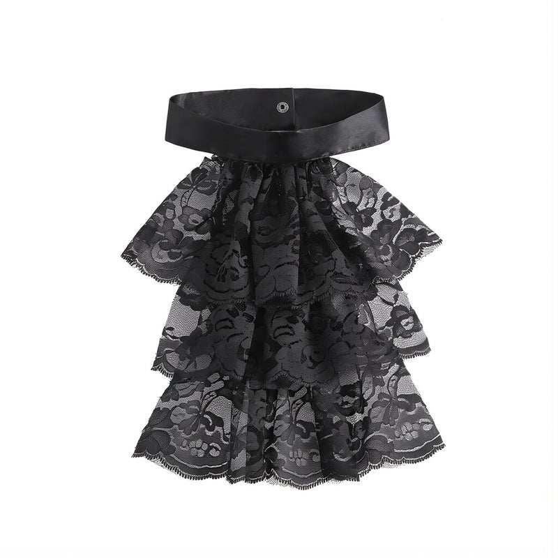 No Itch Lace Collar Cuff Set Hypoallergenic Soft For Sensitive Skin White 3 Layer Ruffle Jabot - Image 1