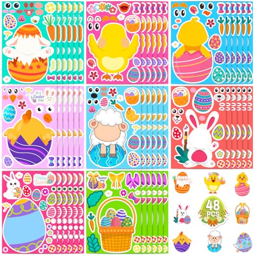 Max Fun 48 Sheets Easter Stickers for Kids Bulk Cute Holiday Stickers Funny DIY Crafts Activities Party Favors Game Gifts for Boys Girls - Image 1