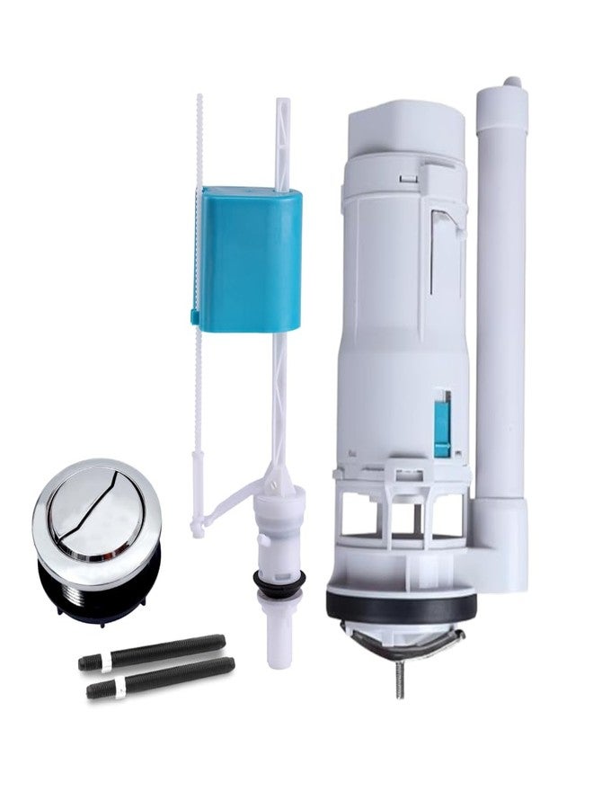 TILEINDIA Universal master Toilet Flush Valve Kit, 8 Inch, Dual Flush Design with 58 mm Chrome Button, White and Blue bottam ball cock - Image 1