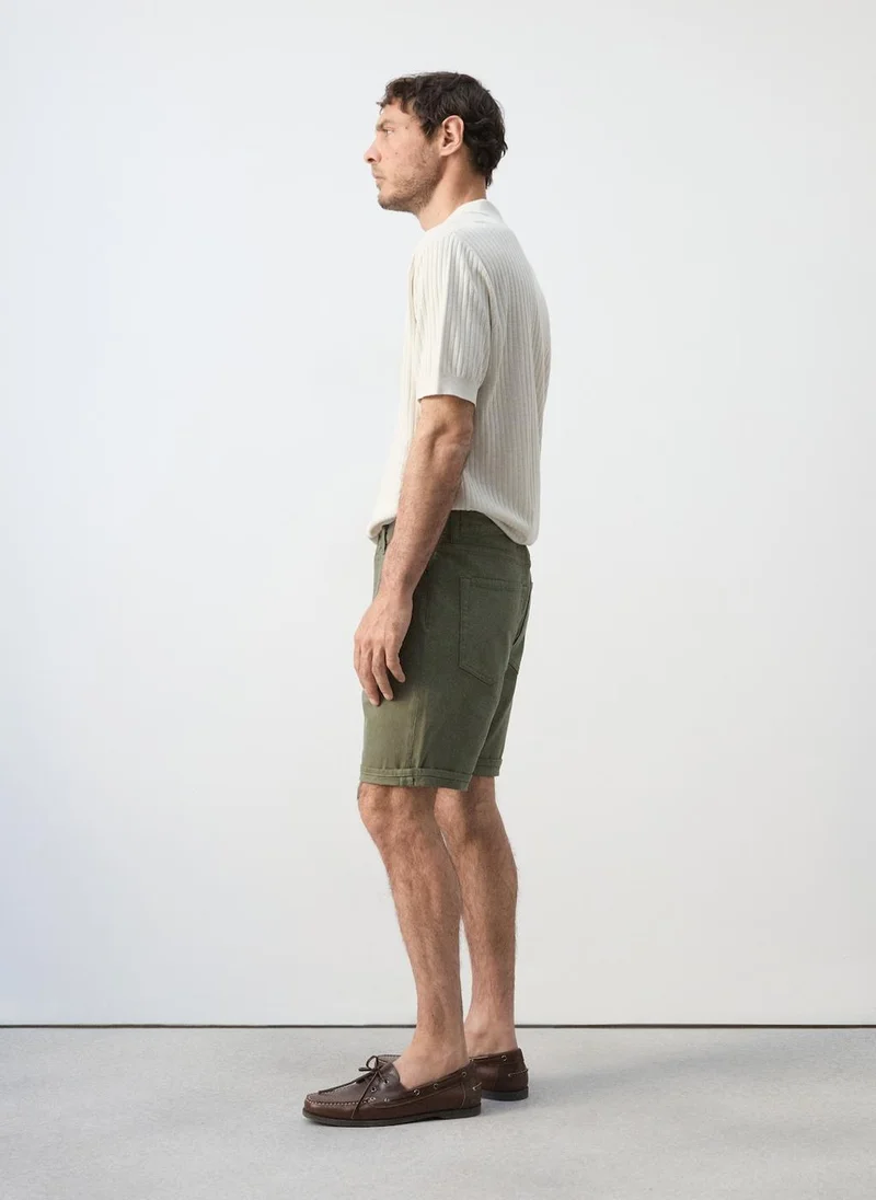 Mango Man 37-KHAKI Slim-Fit Denim Bermuda Shorts for Men | Best Price UAE