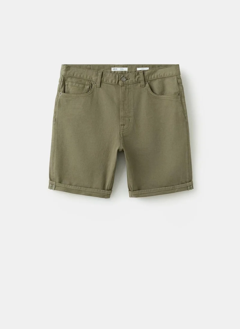 Mango Man 37-KHAKI Slim-Fit Denim Bermuda Shorts for Men | Best Price UAE