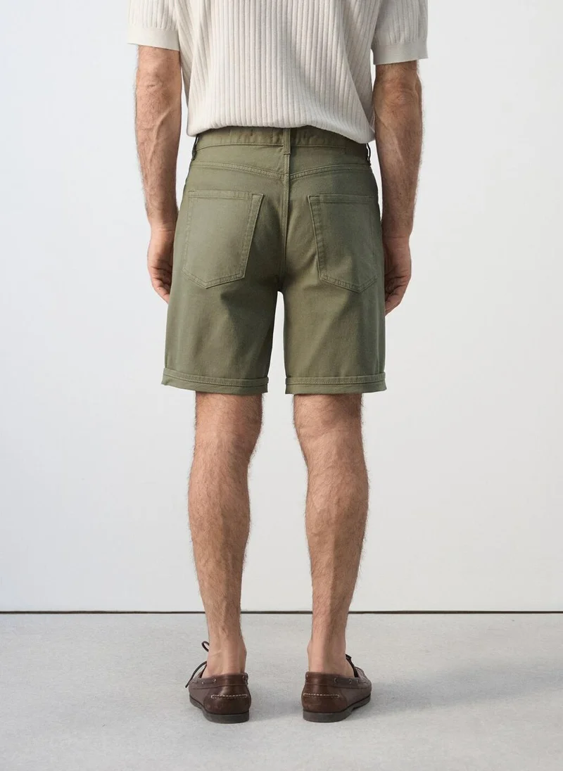 Mango Man 37-KHAKI Slim-Fit Denim Bermuda Shorts for Men | Best Price UAE