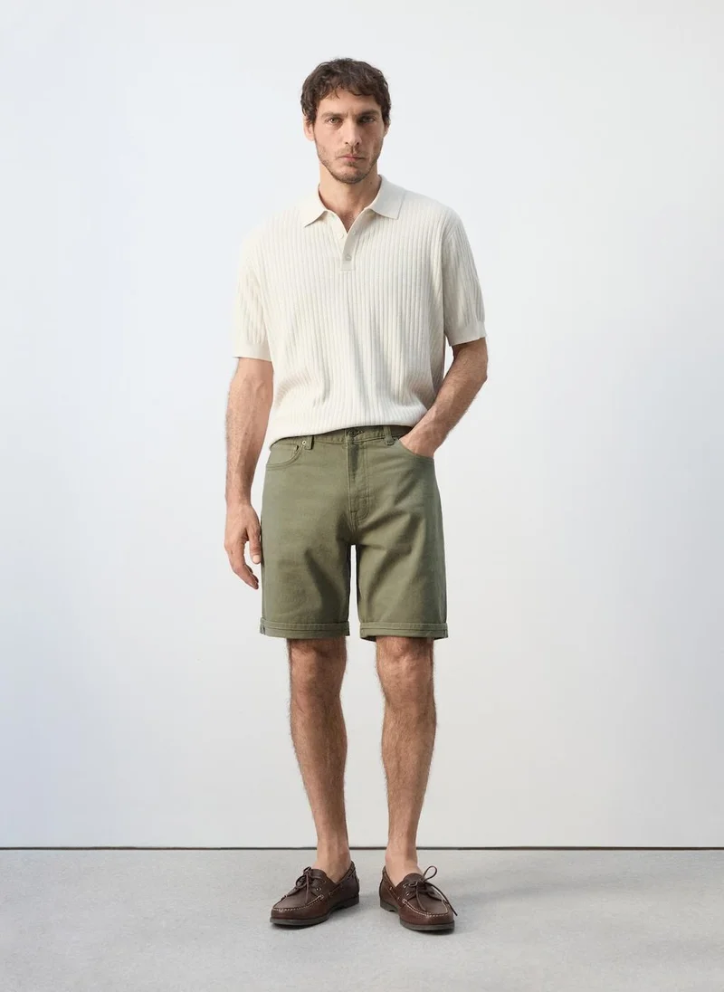 Mango Man 37-KHAKI Slim-Fit Denim Bermuda Shorts for Men | Best Price UAE