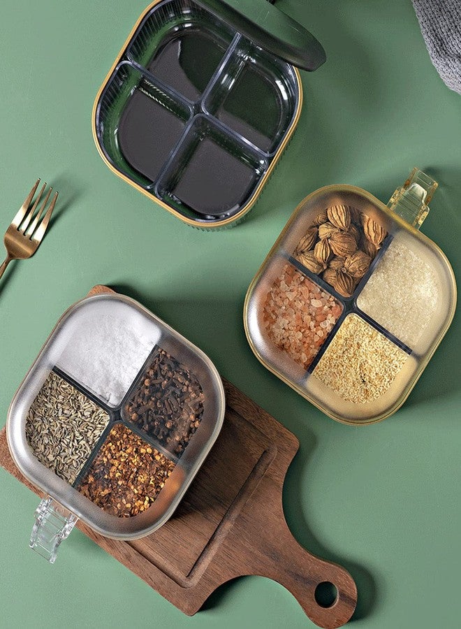 NAN Wind 4 Compartments Seasoning Box With Lid,Clear Seasoning Storage Box Container,Seasoning Box with Cover and Serving Spoons,Kitchen Condiment Jars,Plastic Seasoning Box Set(Green) - Image 5