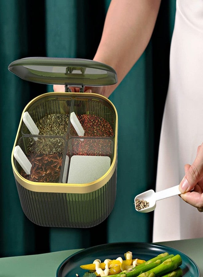 NAN Wind 4 Compartments Seasoning Box With Lid,Clear Seasoning Storage Box Container,Seasoning Box with Cover and Serving Spoons,Kitchen Condiment Jars,Plastic Seasoning Box Set(Green) - Image 4